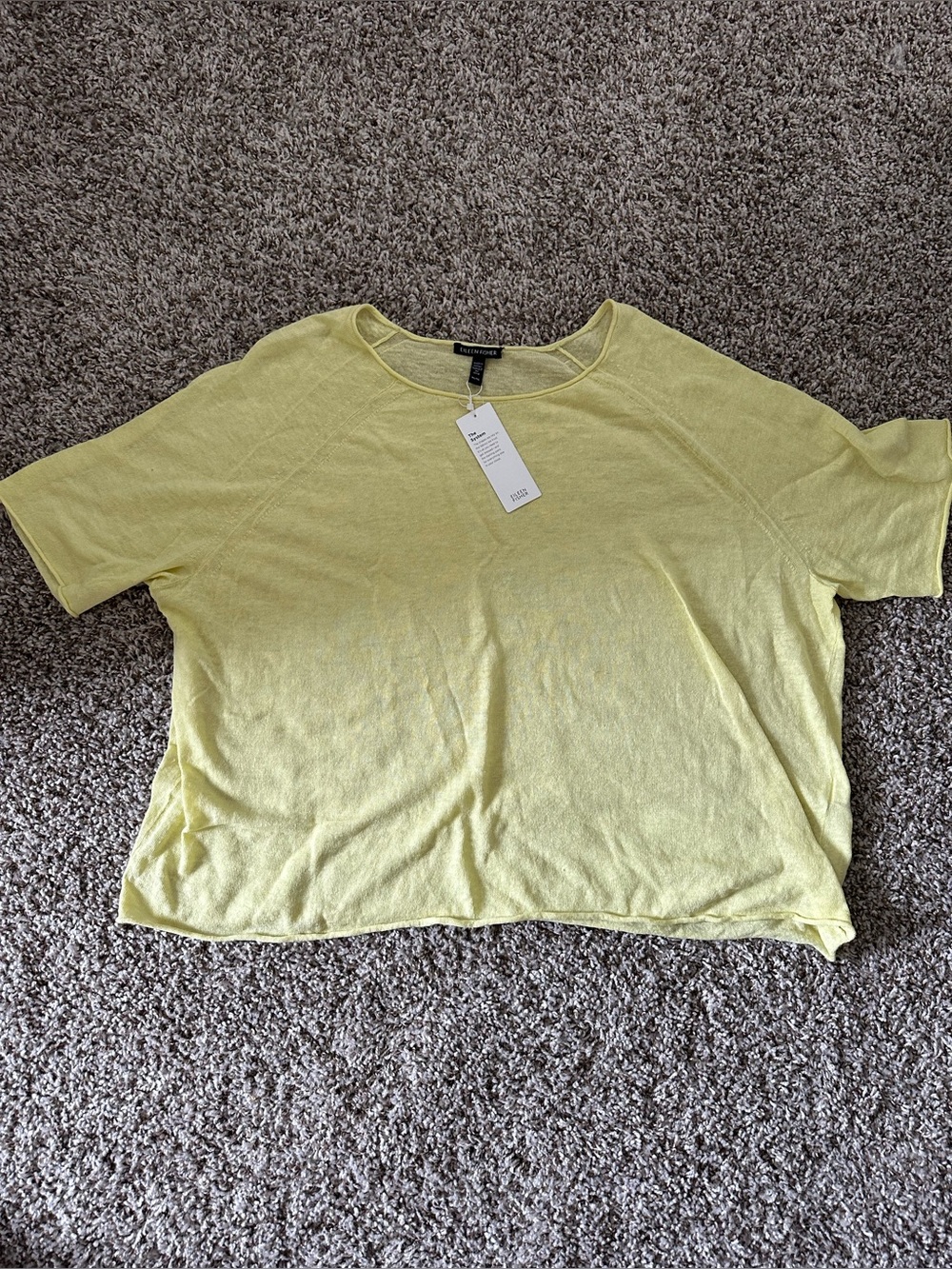 NWT Eileen Fisher Lightweight Boxy Linen Tee Shirt in Pale Yellow Size XL $178
